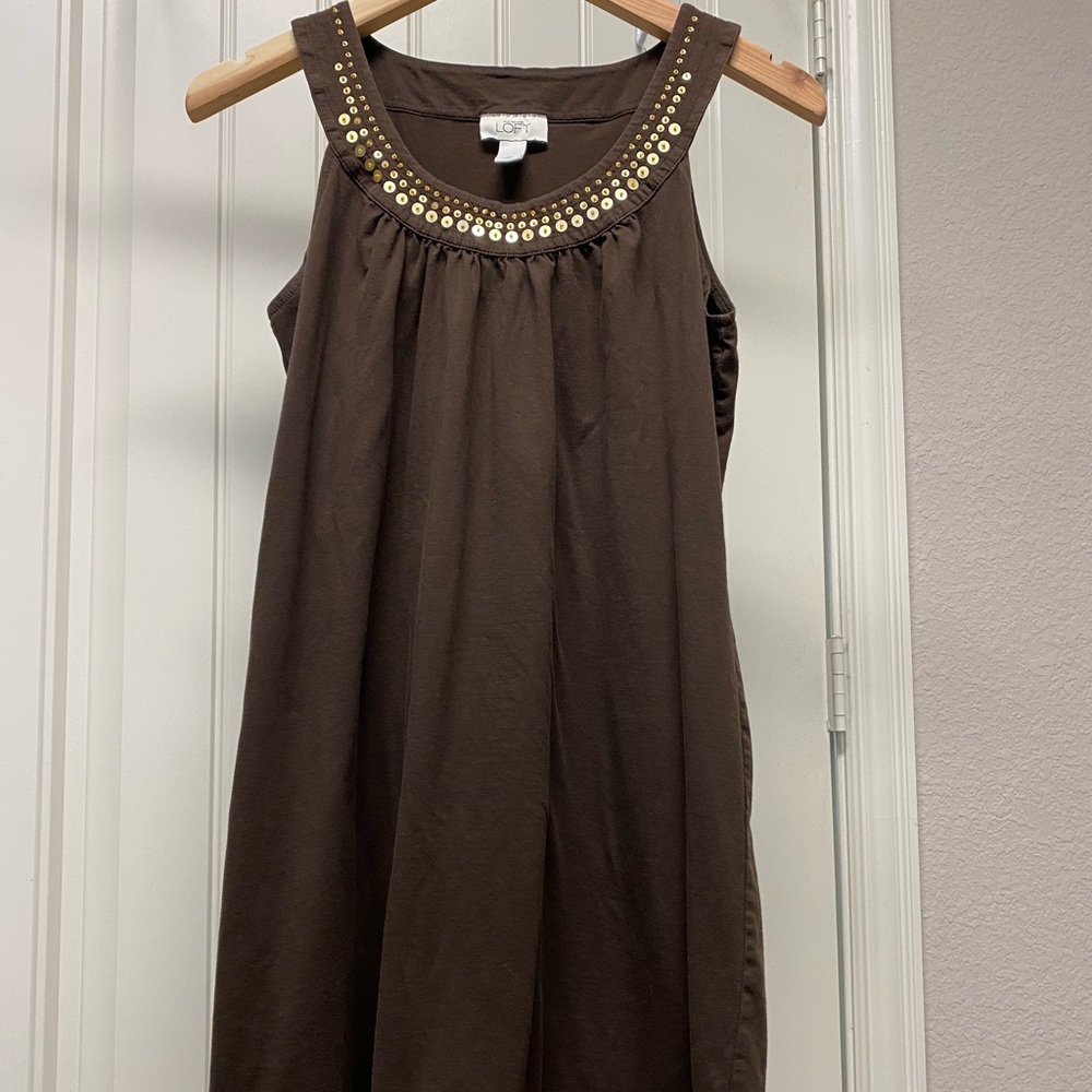 LOFT brown sundress size M with gold neck detail